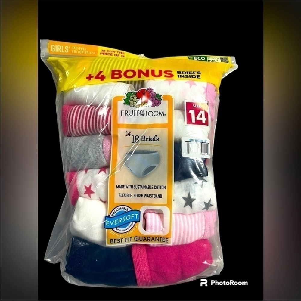 size 14 Fruit of the Loom 18 pack of girls’ briefs